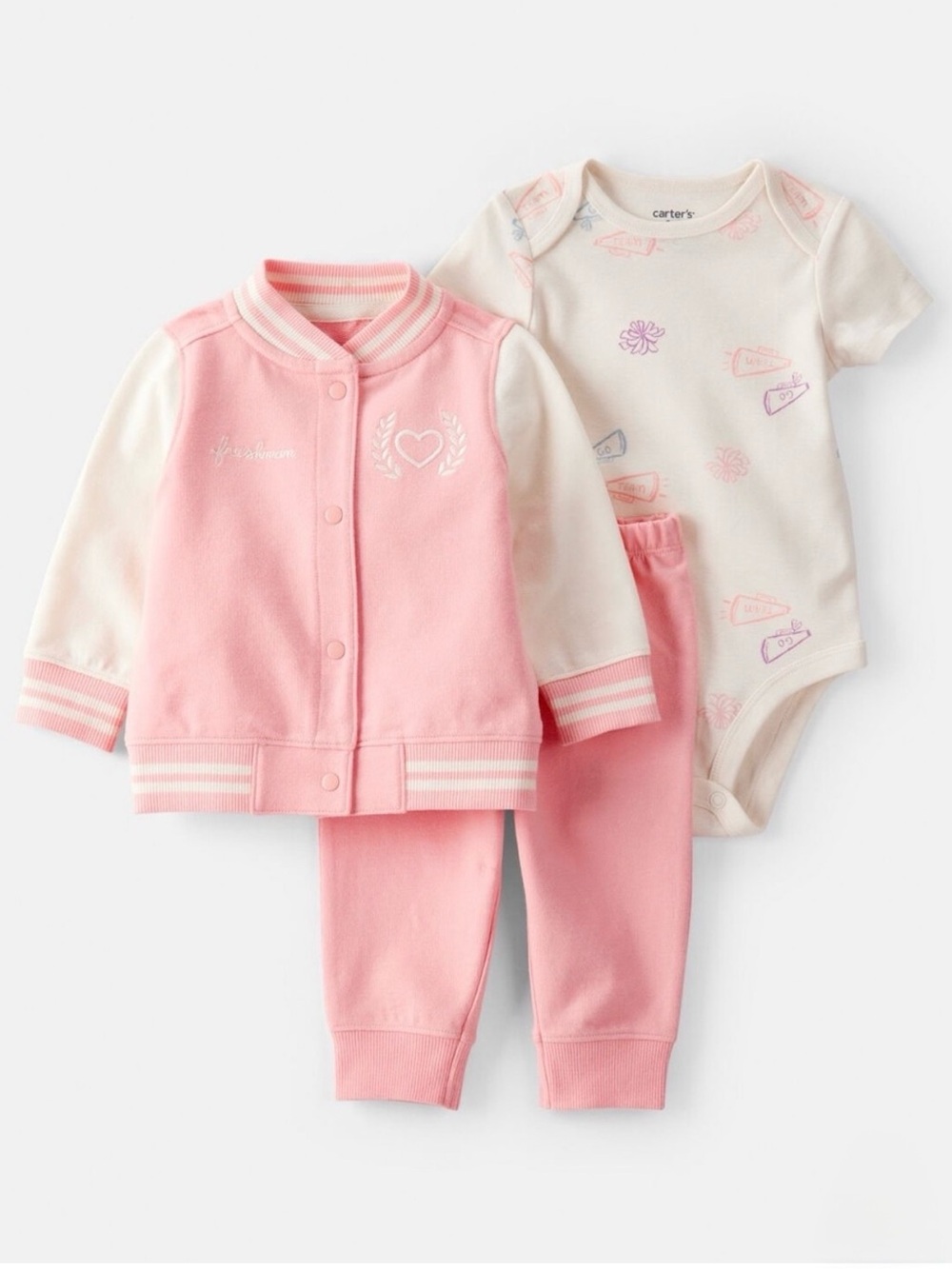 Carter’s Baby Girl 3-Piece Varsity Freshman Little Jacket Set Pink/White